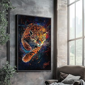 Dynamic Leopard Canvas, Graffiti Leopard Canvas Poster, Abstract Wildlife Art, Leopard Jungle Art, Large Wall Art for Living Room or Office