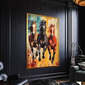 Galloping Horses Canvas Art, Abstract Horse Painting, Bold Western Wall Decor, Wild Mustangs Print, Large Equine Artwork, Horses Canvas Art