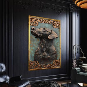 Art mural labrador celtique - décoration de chien rustique - décoration murale en toile Labrador noir - décoration de salon Labrador noir, décoration labrador rustique