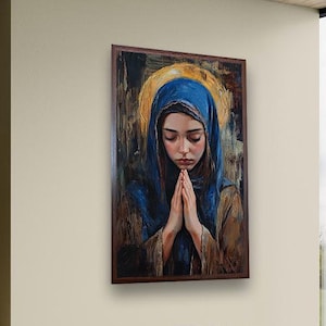 Praying Virgin Mary Canvas Wall Art - Sacred Christian Artwork, Inspirational Religious Decor, Ready to Hang Faith-Based Canvas
