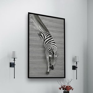 Abstract Zebra Canvas Wall Art - Black and White Optical Illusion Design, Modern Animal Wall Decor, Ready to Hang Canvas for Unique Spaces