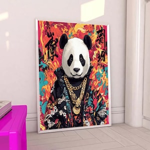 Colorful Hip-Hop Panda Canvas - Urban Street Art Style Illustration with Bold Colors, Cool Panda in Fashion for Modern Home or Office Decor