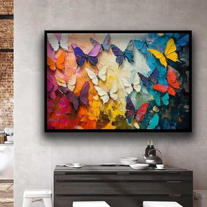 Butterflies Wall Art, Flying Butterflies Canvas Print, Landscape Art, Butterflies Bedroom Decor, Colorful Butterflies Canvas Print Art