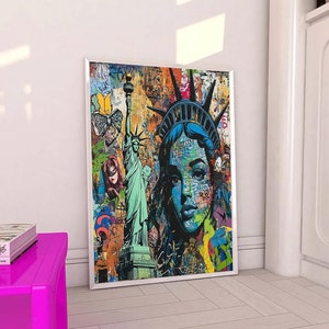 Graffiti-Style Statue of Liberty Canvas - Bold Urban Art with Colorful Portrait and Street Art Elements, Vibrant Modern Wall Decor, Canvas