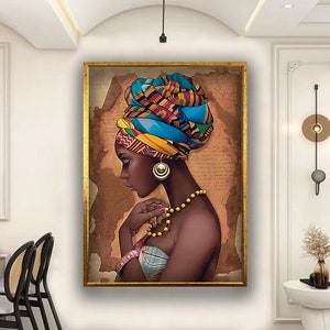 African Woman Portrait Art Print, Colorful Headwrap Wall Decor, Cultural Heritage Artwork, Vibrant Ethnic Canvas, Ready to Hang, Canvas Gift