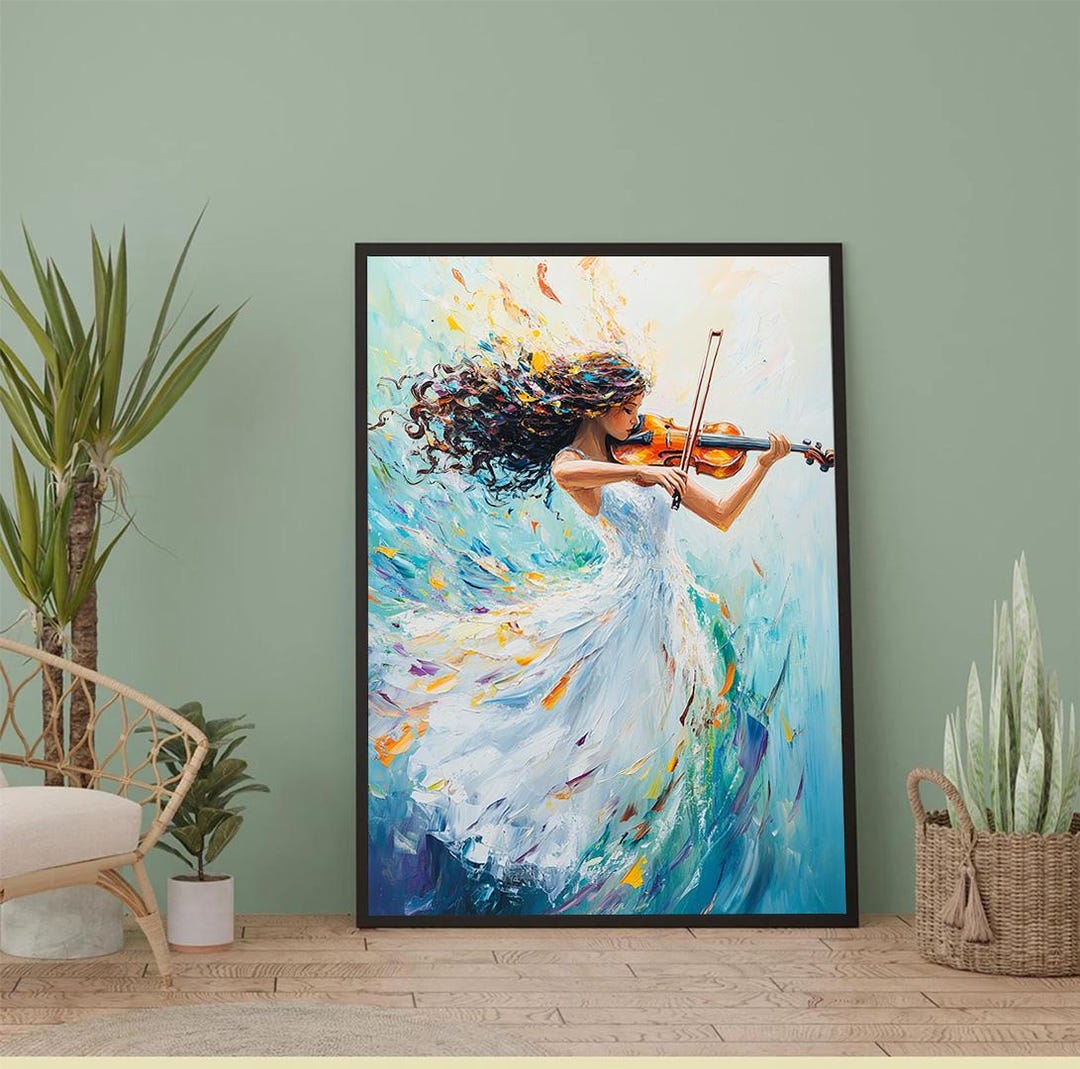Vibrant Violinist Canvas Print, Impressionist Woman Playing Violin in ...