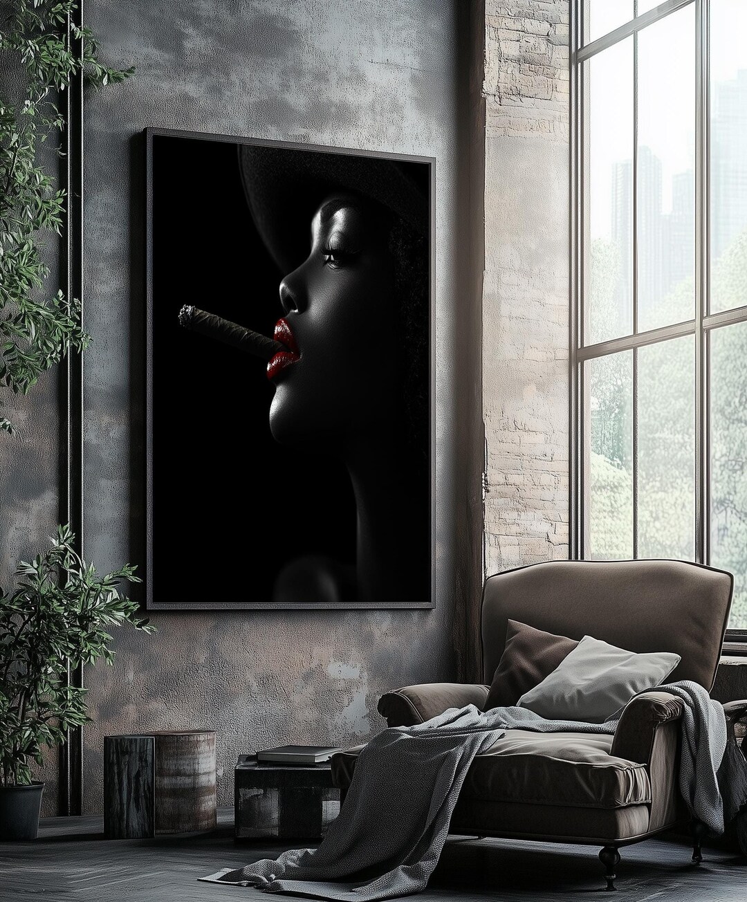 Bold Woman Smoking Canvas Art, Black and Red Wall Decor, Elegant ...