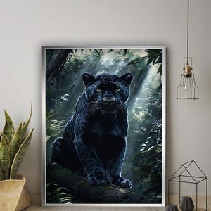 Black Panther Canvas Print | Realistic Jungle Wildlife Wall Art | Dark Forest Panther Decor | Animal Lover Gift | Big Cat Art, Panther Art