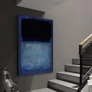 Mark Rothko Inspired Abstract Canvas Art, Deep Black and Blue Gradient Canvas, Modern Wall Decor for Elegant Spaces, Blue Mark Rothko Art