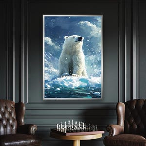 Polar Bear Canvas, Majestic Arctic Wildlife Art, Stunning Icy Landscape Print, Polar Bear Nature Canvas Print, Winter Animal Wall Decor