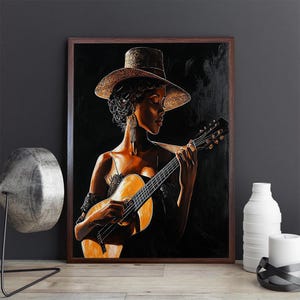 Woman Playing Guitar Canvas, African Musician Canvas Wall Decor, Abstract Musician Canvas Wall Decor, African Woman Poster, Musician Art