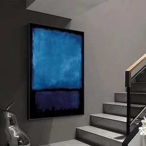 Mark Rothko Inspired Canvas Art, Deep Blue and Black Abstract Painting, Modern Wall Decor for Sophisticated Interiors, Blue Mark Rothko Art