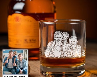 Personalized Dad Photo Whiskey Glass – Custom Picture Gift for Dad, Father's Day Gift from Kids, Engraved Whiskey Glass for Him