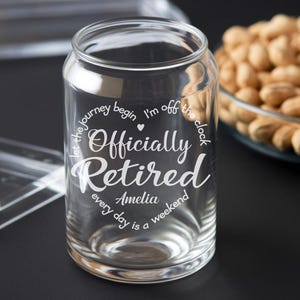 Personalized Officially Retired Beer Can Glass – Custom Retirement Gift for Men & Women, Funny Retirement Keepsake, Retirement Party Gift