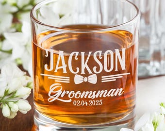 Personalized Custom Name Groomsman Drink Glass, Glass Customised Gift Idea for Him, Custom Name Drink Glass Gift For Man For Wedding