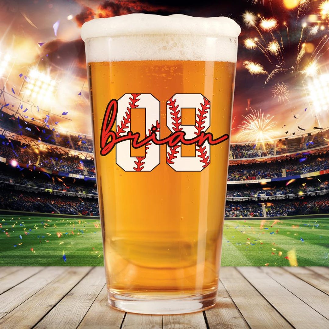 Personalized Baseball Player Pint Glass – Custom Number and Name Beer ...