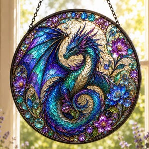 Dragon Stained Glass Suncatcher, Dragon Window Hanging, Fantasy Decor Ornament, Dragon Lover Gift, Mythical Creature Decor
