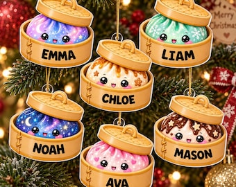 Personalized Glitter Dumpling Ornament, Custom Name Christmas Ornament, 3D Squishy Style Acrylic Ornament, Kids Christmas Gift