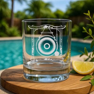 Gong Glass | Etched Gong Silhouette Whiskey Wine Beer Glass – Gift for Percussionists, Sound Healers, and Meditation Music Fans