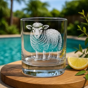 Sheep Glass | Personalized Etched Farm Animal Whiskey, Wine & Beer Glassware | Cute Country Gift | Rustic Cottage Bar Decor