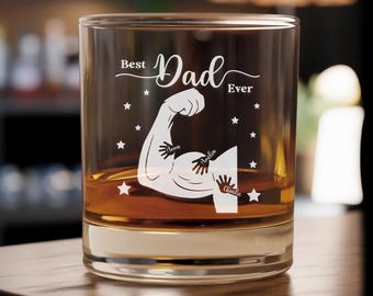 Personalized Custom Dad Whiskey Glass - Custom Dad Glass, Father’s Day Gift, Gift for Dad from Kids, Unique Strong Dad Keepsake
