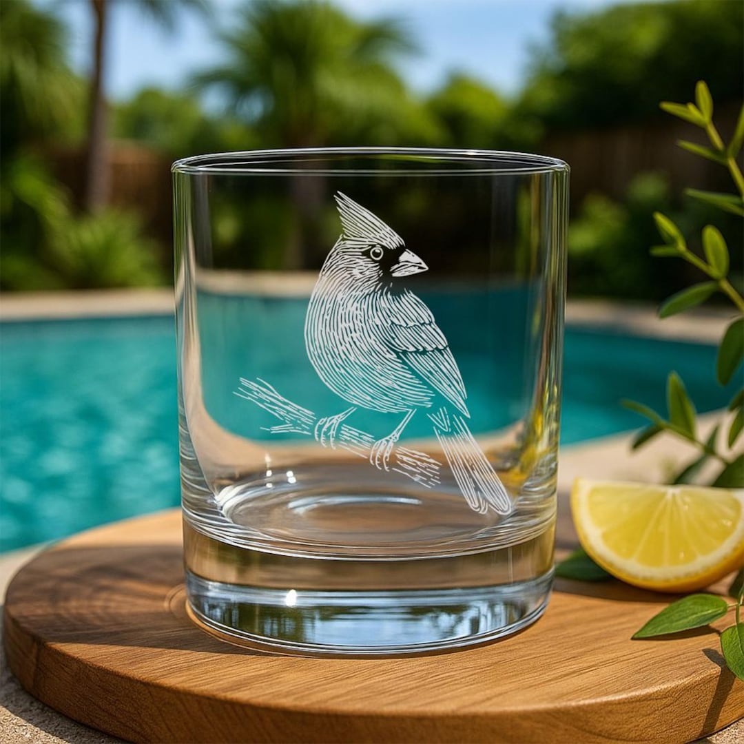 Cardinal Glass | Personalized Etched Red Bird Whiskey, Wine & Beer ...