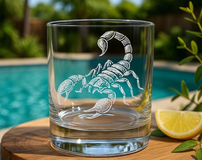 Scorpion Glass | Personalized Etched Zodiac Whiskey, Wine & Beer Glassware | Dark Animal Gift | Gothic Astrological Bar Decor