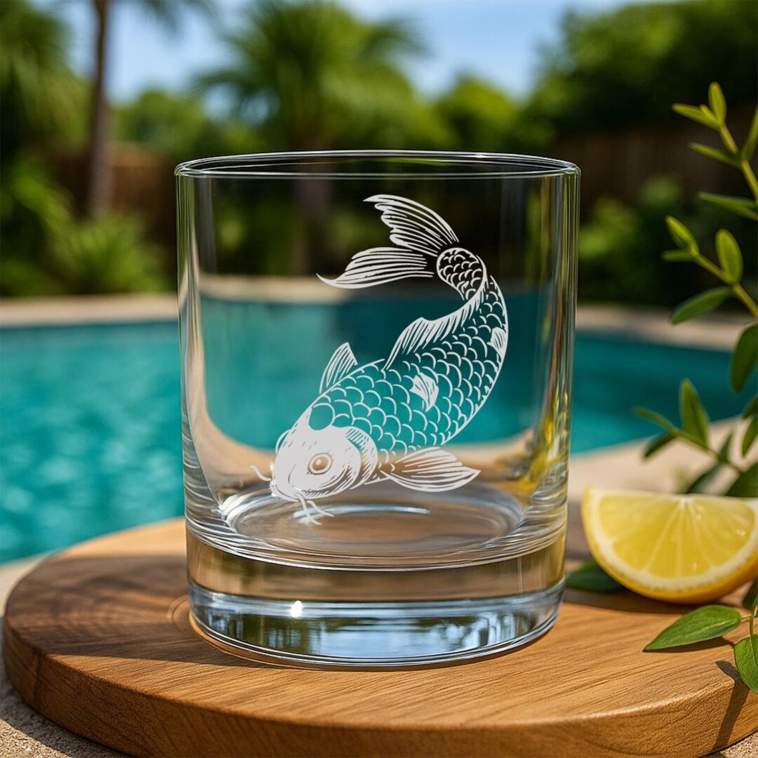 Koi Fish Glass | Personalized Etched Zen Pond Whiskey, Wine & Beer