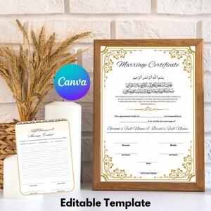 Nikah Heiratsurkunde und Vertrag Bearbeitbare Vorlage, Muslimische Islamische Hochzeit Heiratsurkunde, Digitaler Download, Islamische Kunst