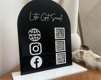 Custom Acrylic Social Media Sign, Acrylic QR code Sign, Lets Connect QR Code, Scan to Pay Payment sign