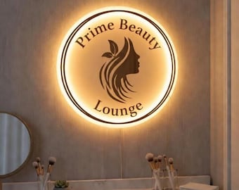 Custom Acrylic Glow up Salon Logo Sign, Beauty Logo Sign, Salon Business Brand Logo Signs, Wall and Door Office Sign