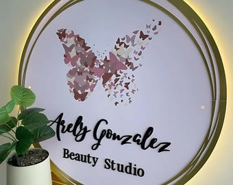Custom Round Beauty Logo Acrylic Sign, Salon Logo Light up Sign, Backlit Business Sign, Spa Wall Decor