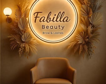 Acrylic Salon Beauty Studio Logo Sign, Custom Acrylic Business Sign, Round Acrylic Logo Sign, LED Business Logo Sign
