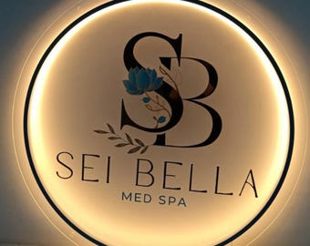 Personalized 3D Round Backlit Business Sign Wall | LED logo sign | Backlit Logo Sign | Salon Backlit Sign | Office Wall Sign | Light Up Sign