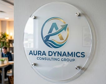 Round Business UV Acrylic Logo Sign, 3D Door Wall Sign Signage, Office Wall Sign, Wall Hanging Business Office