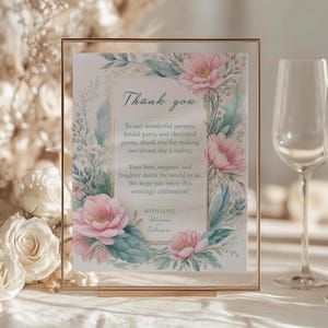Rosa Blumen Wildblumen Hochzeit Dankeschön Zeichen, Sanfte Wildblumen Dankbarkeit Note Vorlage, Elegante Wildblumen mit Liebe Vorlagen, Vivien