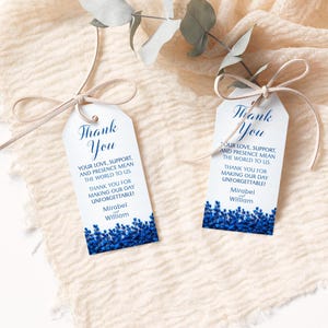 Étiquette de faveur de mariage fleurs sauvages bleu royal, étiquette de remerciement fleurs sauvages bleu marine pour shower de mariage ou baby shower, carte fleurs sauvages, Mirabel