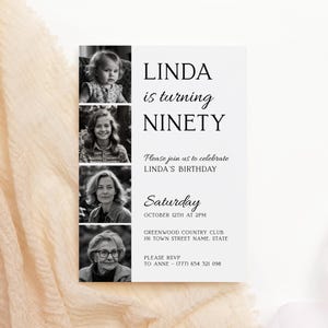 90e verjaardagsuitnodiging kaartsjabloon dames en heren, 90-jarig jubileum uitnodigingsthema's, gratis demo proberen vóór aankoop, geboortedatum