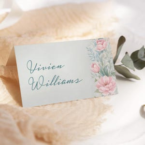 Wildblumen Tischkarten, sanfte Wildblumen + flache 3,5 x 2 "und gefaltete 3,5 x 4" -Vorlagen, Wildblumenkarte Rosa Blumenvorlage, Vivien