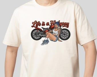 Camiseta com estampa "Life Is My Highway", estilo vintage para viagens de carro, ideal para aventuras e viagens.