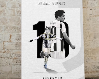 Kenan Yildiz Juventus Poster: Black and White Soccer Print