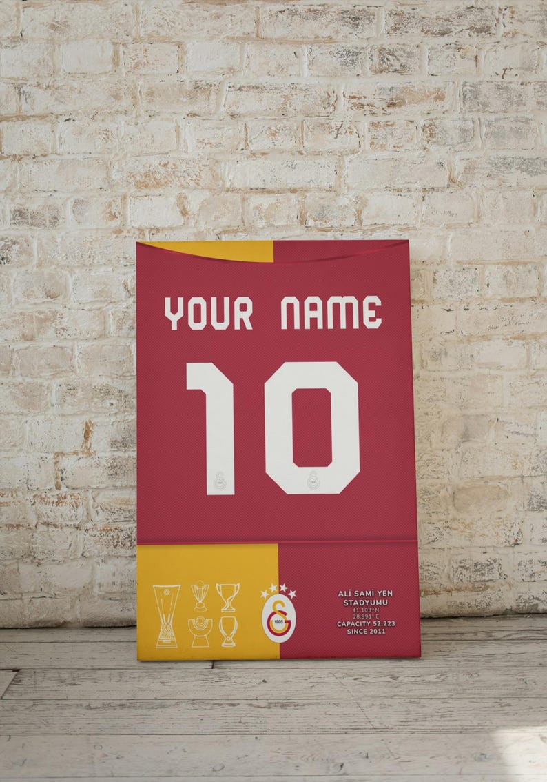 Personalized Galatasaray Jersey Poster, Custom Name and Number Wall Art, Soccer Fan Gift, Sports Room Decor, Football Club Print image 1