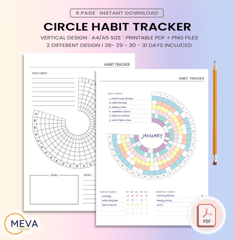 Circle Habit Tracker Printable: Monthly Challenge Planner (PDF & PNG ...
