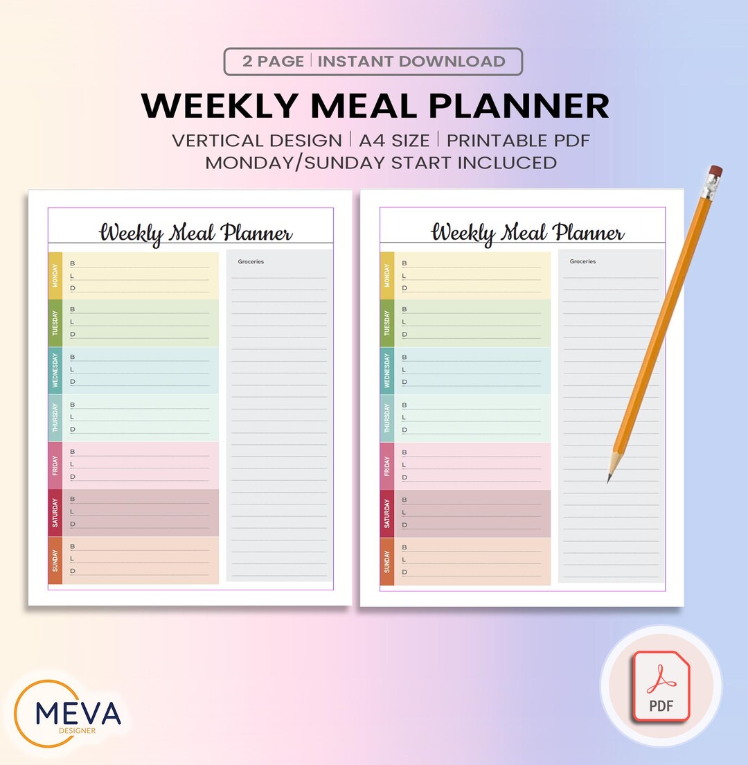 Weekly Meal Planner Printable: Minimalist Food Journal (digital PDF ...