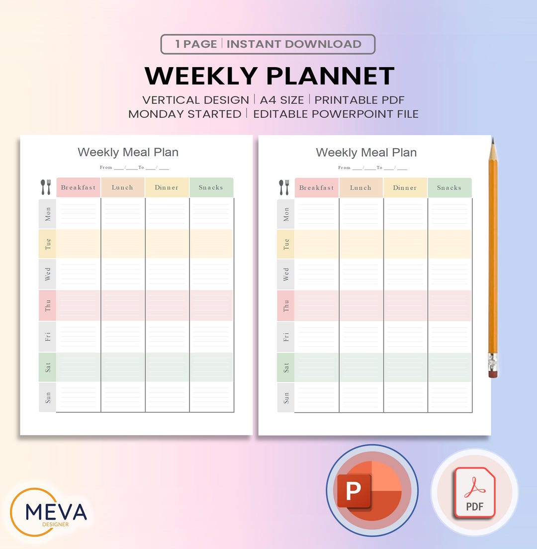 Weekly Food Planner Printable, Minimalist Weekly Meal Plan Template ...