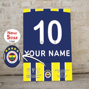 Personalized Fenerbahce 5 Star Jersey Poster, Custom Name Canvas Wall Art, Football Fan Decor, Soccer Gift, Digital Download File