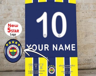Personalized Fenerbahce 5 Star Jersey Poster, Custom Name Canvas Wall Art, Football Fan Decor, Soccer Gift, Digital Download File