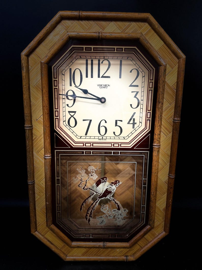 Lowercase Clock VERICHRON Vintage Chime Clock Bamboo Frame - Etsy