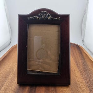 Vintage dark Wood Picture Frame with Ribbon Accent picture  Photo Display