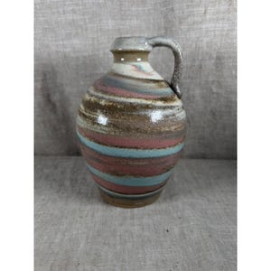 Studio Pottery Jug Good Vintage Sedona AZ Signed Stoneware Multi Color Swirl 8"
